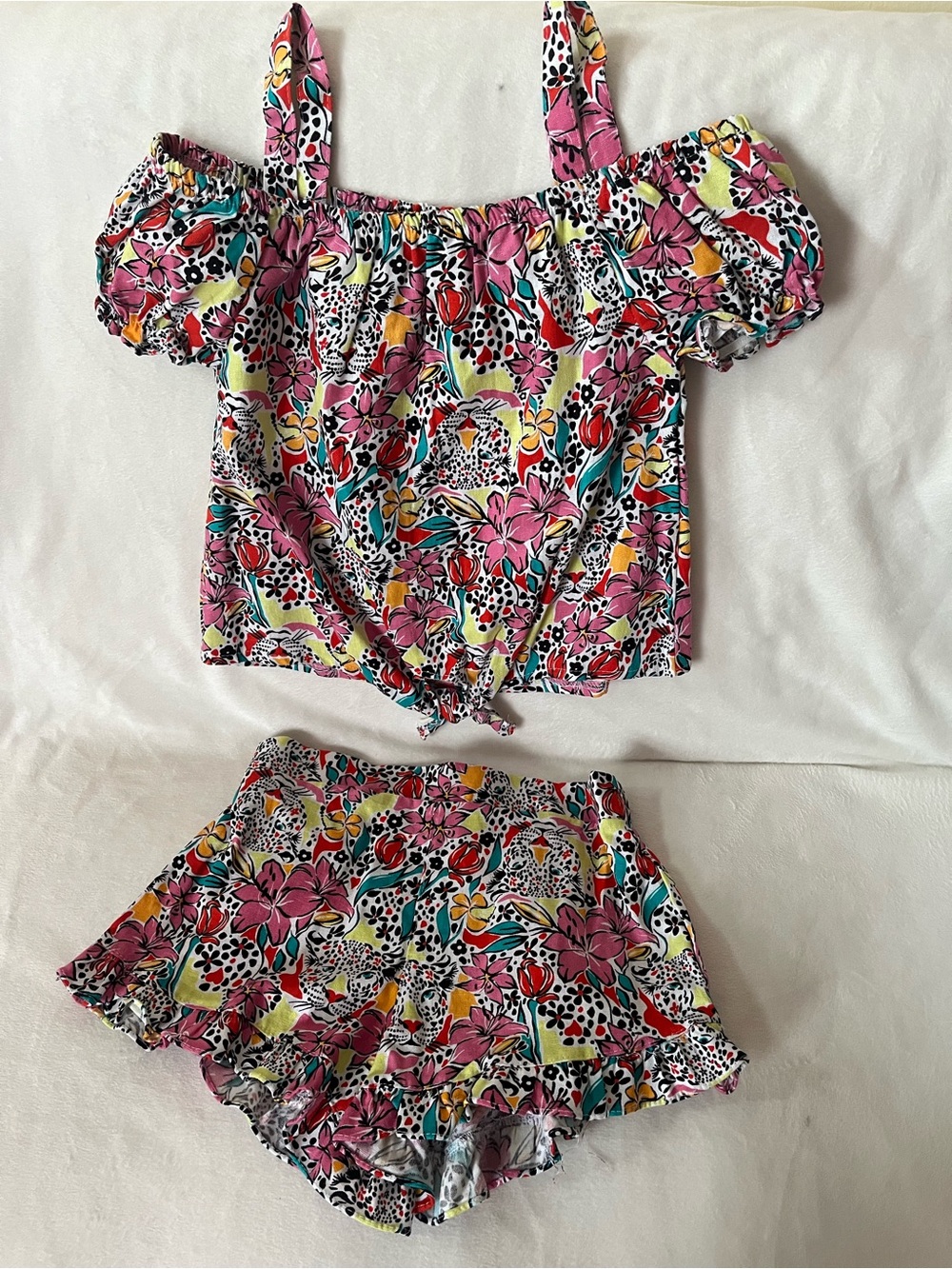 Vince Camuto Floral Pink Multicolor Off-Shoulder Two-Piece Set Girl size 8